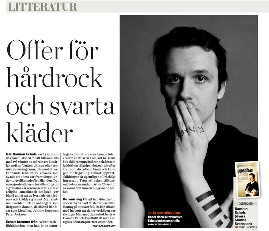 Recension av Damien Echols självbiografi ”Dödsdömd”. Publicerad i Norran 20/4 2013.